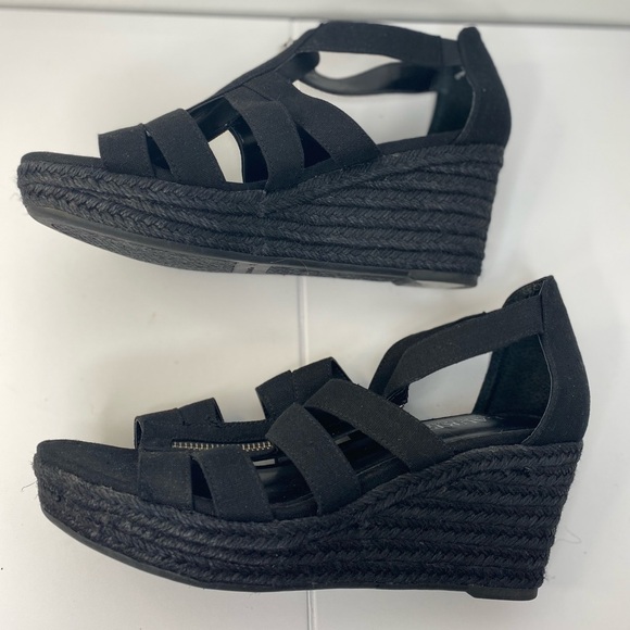 LAUREN RALPH LAUREN NWOT or Box Kelcie Chambray Fabric Sandal Wedges - Picture 5 of 7